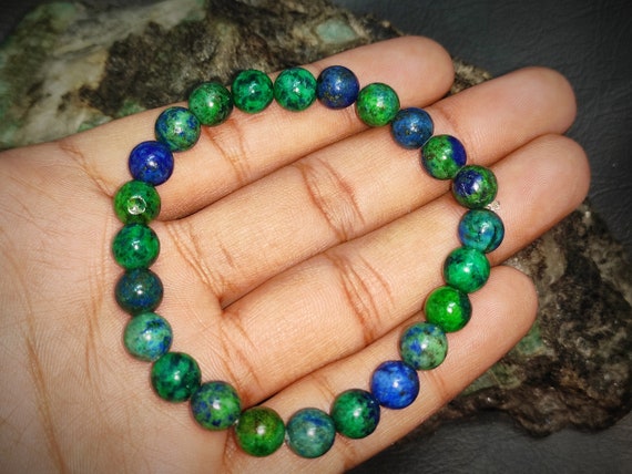 Azurite-Malachite Bead Bracelet | Intuition, Creativity, Dissolve anxi –  SStringz