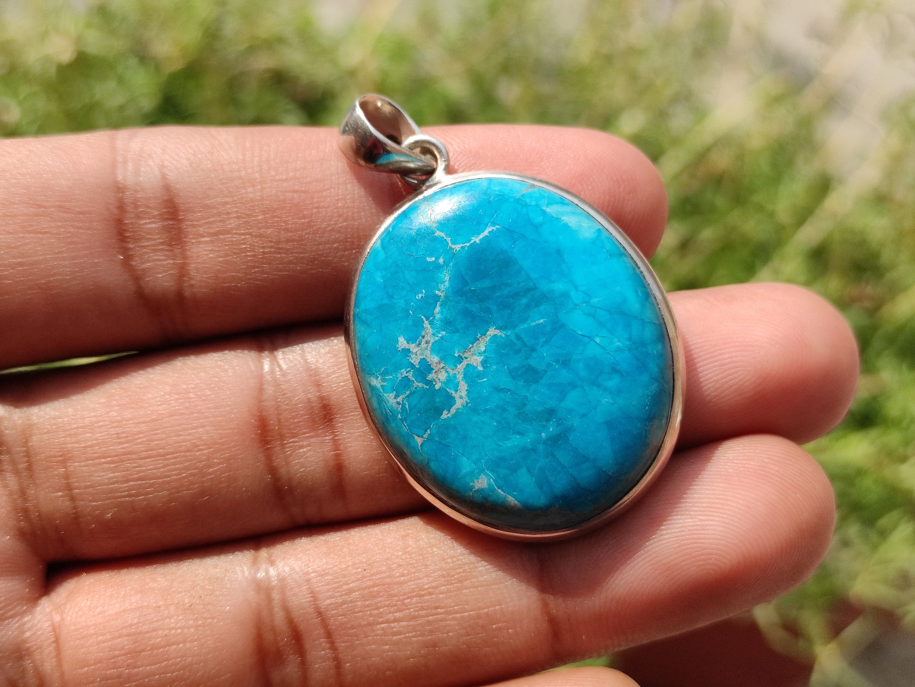 Chrysocolla Cabochon Pendant - Healing Crystal Necklace Jewelry
