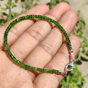CHROME DIOPSIDE Dainty Bracelet - Rare AAA Chrome Diopside - Faceted roundels beaded bracelet - Powerful healing bracelet