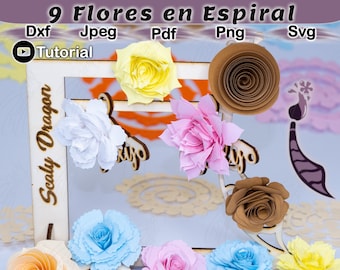 9 spiral paper flower templates to roll, SVG digital file, cut in Cricut, Silhouette or Laser