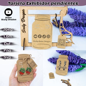 Tarjeta exhibidor de pendiente + tag SVG para Cricut, laser, plotter de corte, silhouette, Soporte de cartón en forma de frasco de vidrio.