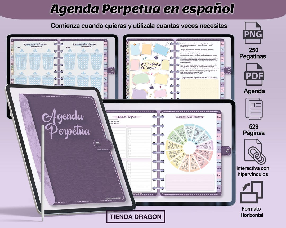 Agenda digital perpetua en Español sin fechas en PDF, interactiva con ...