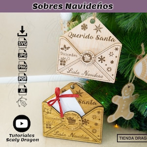 Sobres navideños para santa SVG, Sobre 3D Papa Noel, Carta para santa, cortar Cricut, Silhouette, Grabar, corte en Laser, Scan cut, portrait