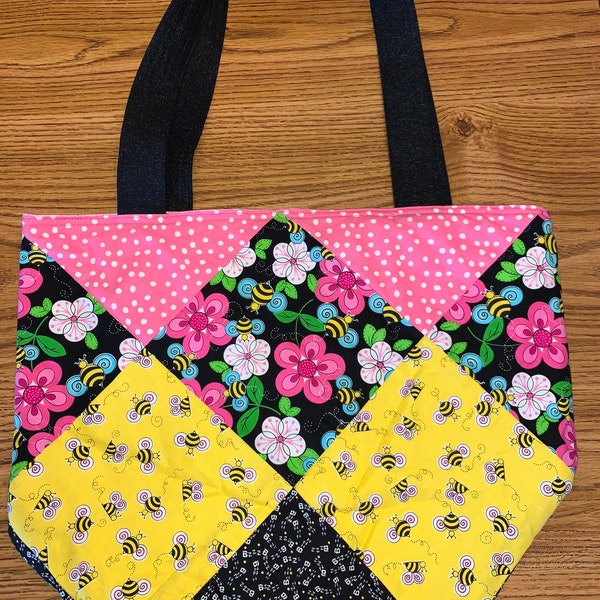 Flower Polka Dot Bee Large Reversible Schlep Bag