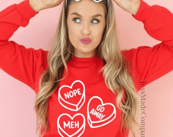 Anti Valentinstag Crew Neck| Valentinstag Shirt| Valentinstag Shirt für Frauen| Konversationsherzen, Candy Hearts