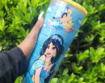 Aladdin Snow Globe Tumbler| Princess Jasmine Starbucks Snowglobe| Gene Snowglobe| Disney Snowglobe|