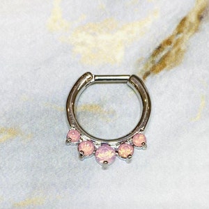 16G Pink Opal Septum Piercing Clicker Hoop Ring Dainty Pink Opal Decorative Front Septum Jewelry Ring Nose Piercing Jewelry