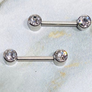 14G Silver Push-In Threadless Nipple Barbells Simple Style Bezel Set Push In Nipple Rings Nipple Piercing Jewelry