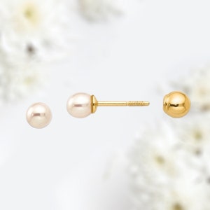 Dainty 14K Gold Reversible 4MM Cultured Pearl and Gold Ball Earrings