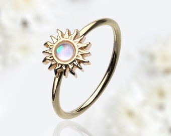 20G Gold Opal Sun Decor Nose Ring, Dainty Sun Shape Opal Gem Decor Bendable Nose Piercing Hoop Ring, Multipurpose Hoop Ring