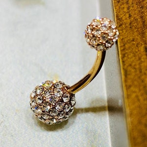 Rose Gold Sprinkled Diamonds Full Dome Cluster Belly Button Ring. Belly Piercing. Belly Ring. Navel Ring.