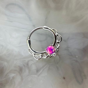 16G Pink Opal Septum Piercing Clicker Hoop Ring Decorative Design Colorful Opal Nose Ring Septum Jewelry