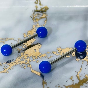 Pair of 14G Basic Petite Solid Blue Nipple Barbell. Nipple Rings. Nipple Piercing. Nipple Jewelry. Petite Nipple Jewelry