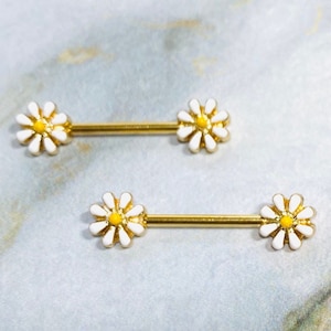 14G Spring Blossom Flower Nipple Barbell. Nipple Piercing. Nipple Jewelry. Nipple Rings.