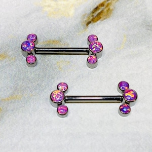Pair of 14G Implant Grade Titanium Internally Threaded Pink Opal Nipple Barbells. Nipple Piercing. Nipple Jewelry. Nipple Barbells