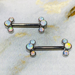Implant Grade Titanium Internally Threaded White Opal Nipple Barbell Implant Grade Titanium Internally Threaded White Opal Nipple Barbell