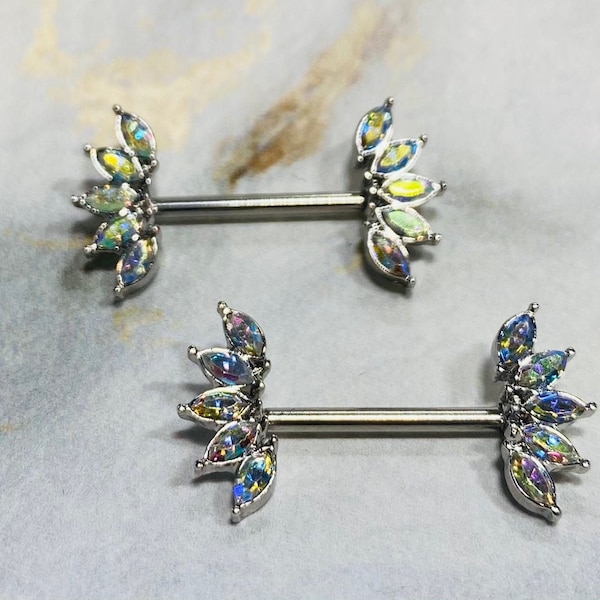 14G Marquise Crystals Ends Nipple Barbells Colorful Decorative Floral Design Nipple Rings Nipple Piercing Jewelry