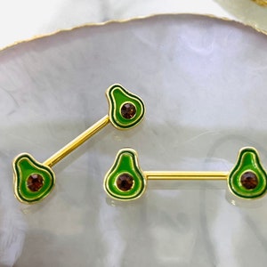 14G Gold Avocado Nipple Piercing Barbell Jewelry Avocado Inspired Guac Nipple Rings Piercings