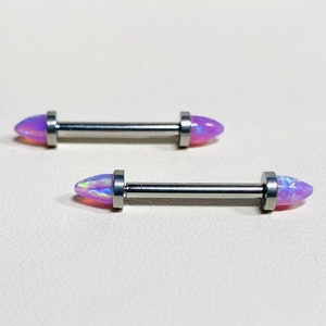 14G Internally Threaded Silver Pink Opal Nipple Barbells. Nipple Piercings. Nipple Rings. Nipple Jewelry
