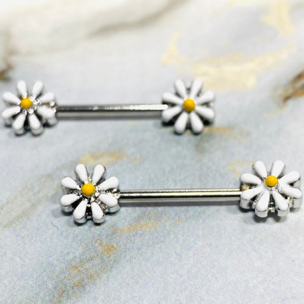 Pair of 14G Spring Flower Nipple Barbell. Nipple Piercing. Nipple Jewelry. Nipple Rings. Nipple Barbells.