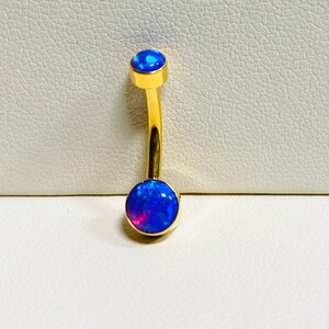 14G Internally Threaded Blue Opal Belly Button Ring. Belly Ring. Navel Ring. Belly Piercing.