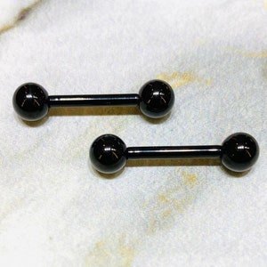 Pair of 14G Internally Threaded Implant Grade Titanium Plain Black Nipple Barbells. Nipple Rings. Nipple Jewelry. Nipple Piercing.