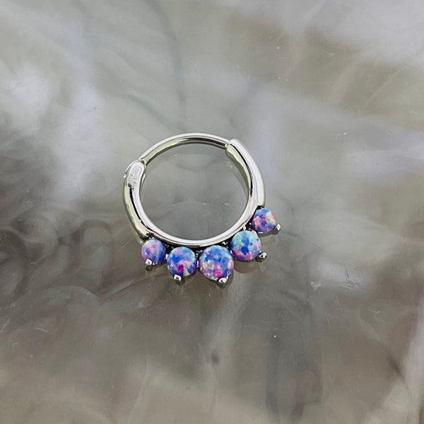 16G Purple Opal Septum Clicker Hoop Ring Piercing Purple Opal Colorful Decor Septum Hoop Ring Piercing Jewelry