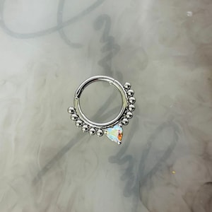 16G Silver Dainty Multicolor Heart Center Hinged Septum Clicker Ring