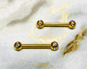 2pc 14G Gold Nipple Barbells Simple Style Gold Gem Balls Nipple Rings Nipple Piercing Barbell Jewelry