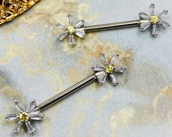 Pair of 14G Silver Daisy Flower Nipple Barbells . Nipple Piercing. Nipple Jewelry.