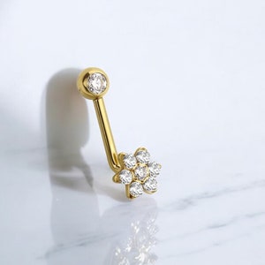 Flower VCH Piercing, Floral Decor Sparkle Christina Piercing Jewelry, Genital Piercing Internally Threaded Titanium Piercing Barbell