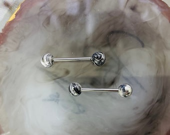 Par de pesas para pezones con extremos de bola multicolores negros de 14G