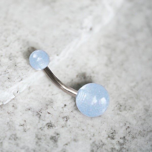 Light Blue Belly Ring, Glow in the Dark Balls Belly Button Ring, Simple Style Non Dangle Navel Piercing Jewelry