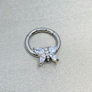 Butterfly Septum Ring, Dainty Butterfly Cz Gem Decor Front Septum Nose Piercing Clicker Hoop Ring Jewelry