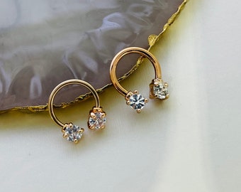 Rose Gold Septum Ring, Cz Gem Front Horseshoe Hoop Ring, Septum Piercing Cartilage Piercing Jewelry Hoop Ring