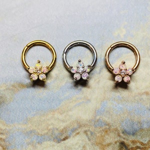 Opal Glitter Flower 16G Septum Clicker Hoop Ring Opal Nose Hoop Ring Jewlery Multipurpose Hoop Ring Jewelry