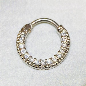 16G Single Line Gem Septum Piercing Hoop Clicker Ring Simple Style Elegant Sparkle Gem Front Septum Ring Nose Ring Jewelry