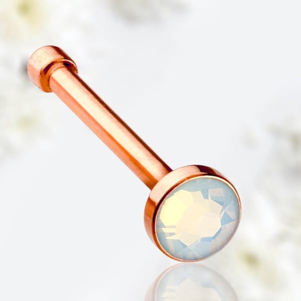 20g Rose Gold Opal Gem Top Nose Piercing Stud, Simple Style Elegant Opal Gem Rose Gold Nose Bone Stud Piercing Jewelry