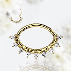 16G Dainty Minimal Gold Oval Hinged Septum Clicker Hoop Ring, Septum Piercing Jewelry Ring