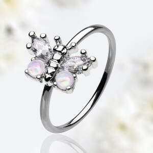 20G Silver White Opal Butterfly Bendable Nose Hoop