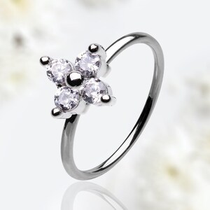 20g Flower Gems Nose Ring, Floral Decor Sparkling Gem Bendable Nose Piercing Hoop ring, Multipurpose Hoop Ring Cartilage Piercing Earring