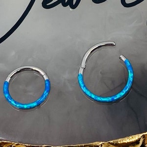 16G Blue Opal Septum Piercing Hoop Ring Simple Style Front Blue Opal Decor Septum Jewelry Nose Piercing Hoop Ring