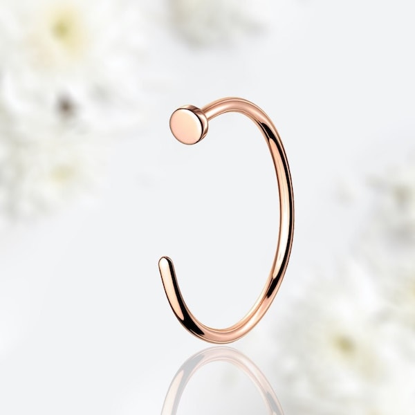 20G Rose Gold Titanium Nose Ring, Nose Piercing Hoop Ring Jewelry with Flat Stopper, Simple Style Plain Rose Gold Nose Hoop Ring