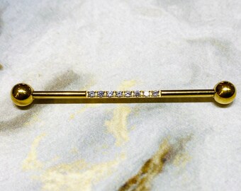 14k Solid Gold 14g Industrial Barbell with 3mm 4mm or 5mm Balls From 20mm to 50mm 3.5mm