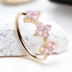 20G Pink Flower Nose Hoop Ring, Beautiful Floral Decor Snug Fit Nose Piercing Hoop Ring, Nose Ring Jewelry