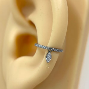 Conch Hoop Earring, Dangle Marquise Gem Conch Cartilage Piercing Earring, Titanium Hinged Hoop Conch Cartilage Daith Piercing Ring