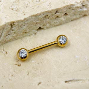 Internally Threaded Gold Titanium Nipple Rings Barbells Beautiful Clear Gem Decorative Bezel Set Nipple Piercing Jewelry