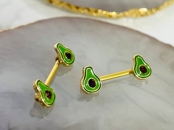 14G Gold Avocado Nipple Piercing Barbell Jewelry Avocado Inspired