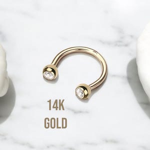 16g Gold Horseshoe Ring, Septum Lip Cartilage Piercing Curved Barbell Jewelry, 14K Solid Gold Nose Piercing, Septum Piercing Jewelry