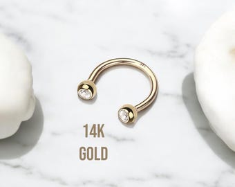 16g Gold Horseshoe Ring, Septum Lip Cartilage Piercing Curved Barbell Jewelry, 14K Solid Gold Nose Piercing, Septum Piercing Jewelry